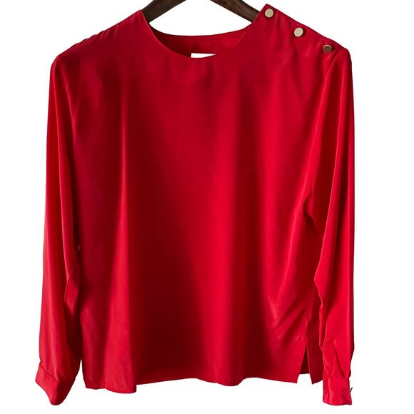 Vintage Gold Shoulder Button Secretary Blouse red size medium petite MP - Picture 1 of 7